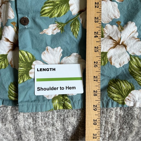 Go Barefoot Button Shirt Hawaiian Floral Print Blue Green USA Made Men Sz Large - Picture 6 of 6
